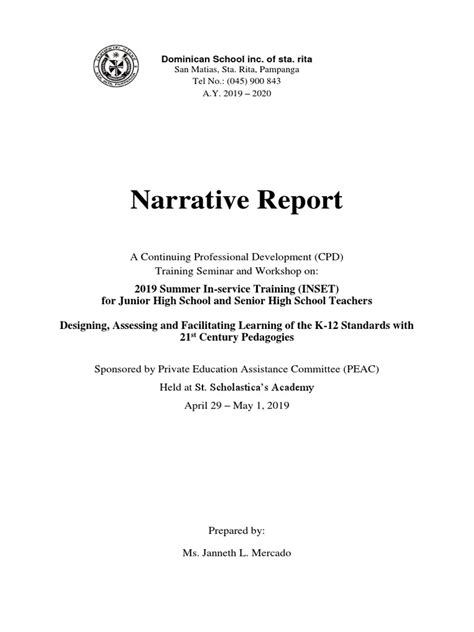 Peac Inset Narrative Report Rubric Academic Curriculum