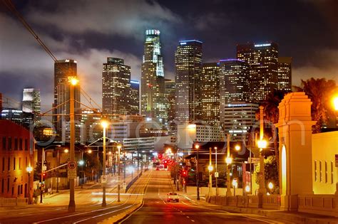 Los Angeles Skyline Night View From East La 8 X 12 Signed