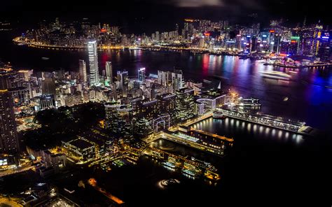 City Of Lights Hong Kong Deck Night Time View From The Air 4k Ultra Hd
