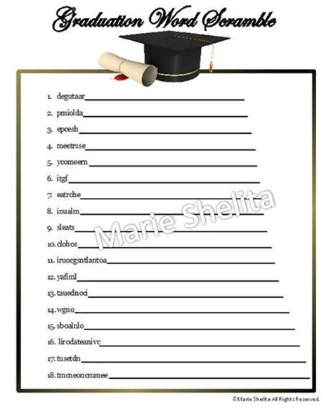 A Graduation Word Scramble With A Mortar Cap And Diploma On Its Back Side