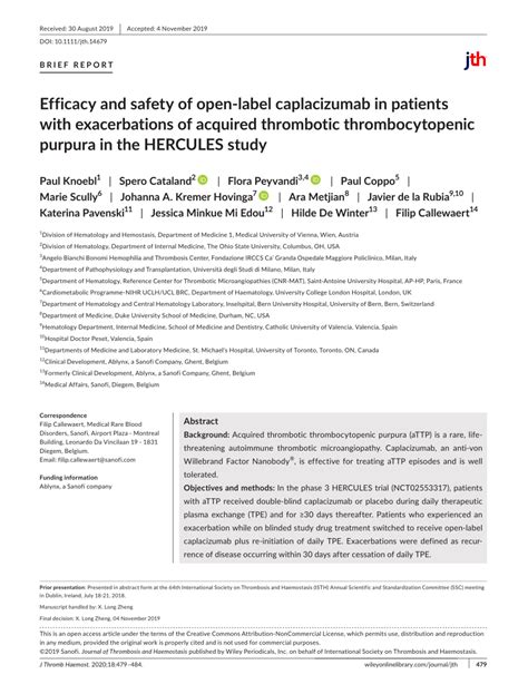 pdf efficacy and safety of open‐label caplacizumab in patients with exacerbations of acquired