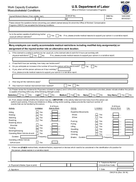 Owcp 5c 2014 2024 Form Fill Out And Sign Printable Pdf Template