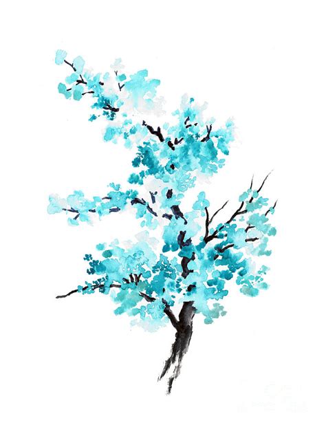 Blue Cherry Blossom Tree Watercolor Painting Painting By Joanna Szmerdt