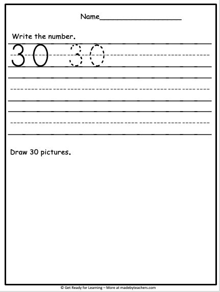 Math Number Writing Practice Number 30 Made By Teachers
