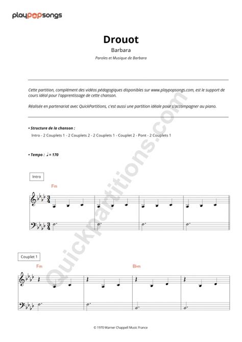 Drouot Course Material Playpopsongs Digital Sheet Music