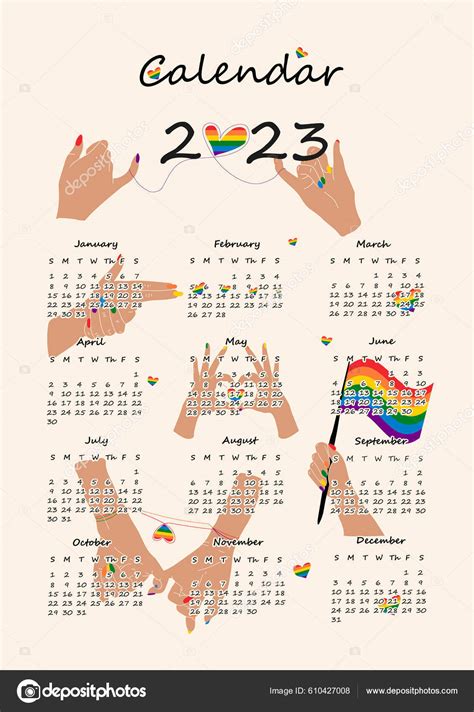 2023 calendar design lgbt symbol hand drawn calendar planner annual stock vector image by