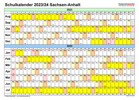 Schulkalender 20232024 Sachsen Anhalt Für Word