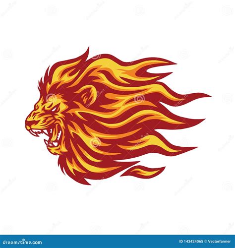 Roaring Lion Flaming Fire Logo Vector Illustration Stock Vector
