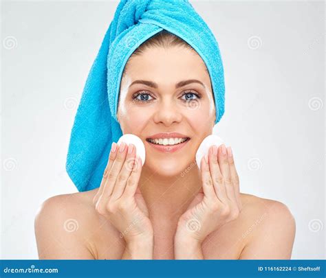 Woman Using Cotton Pad For Skin Cleaning Stock Photo Image Of Wellness White