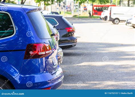 Modern Blue Car On A Parking Spot Stock Image Image Of Automotive