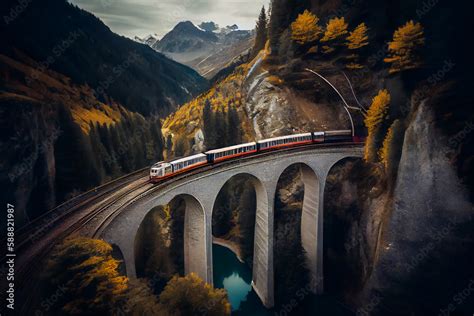 Landwasser Viaduct World Heritage With Train Express In Swiss Alps
