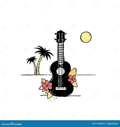 Hawaii Ukulele With Palm And Flowers Vector Art Stock Vector Illustration Of Play Object