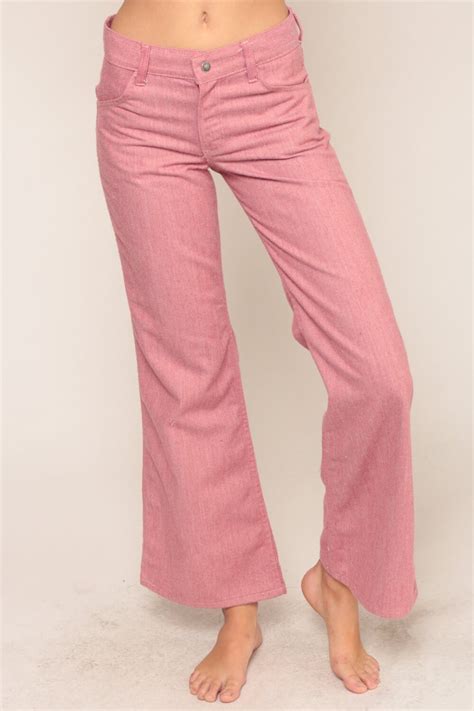 Bell Bottoms Pants Pink Jeans 70s Denim Pants Boho Hippie 1970s Vintage