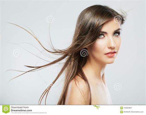 Woman Face With Hair Motion On White Background Stock Image Image Of
