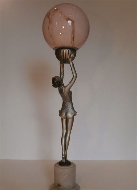 Art Deco Original Spelter Lady Lamp Lorenzl Attributed Art Deco