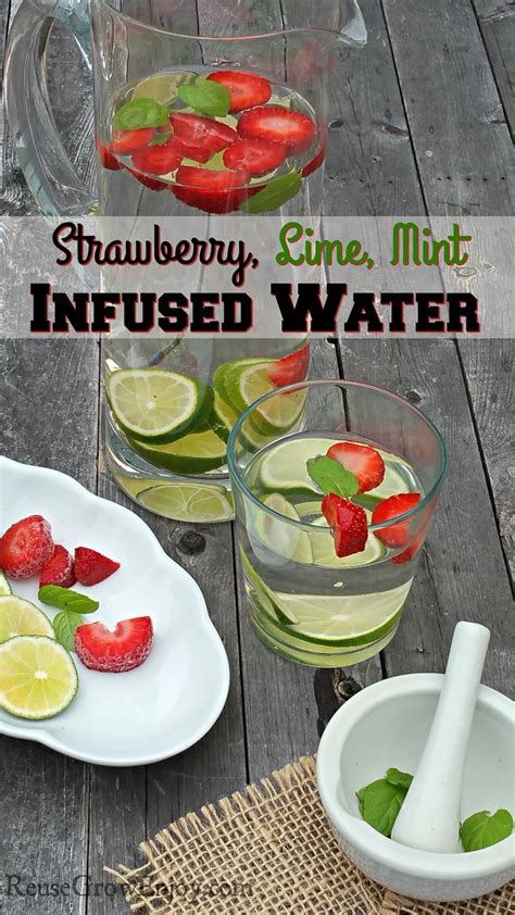 Strawberry Lime Mint Infused Water Reuse Grow Enjoy