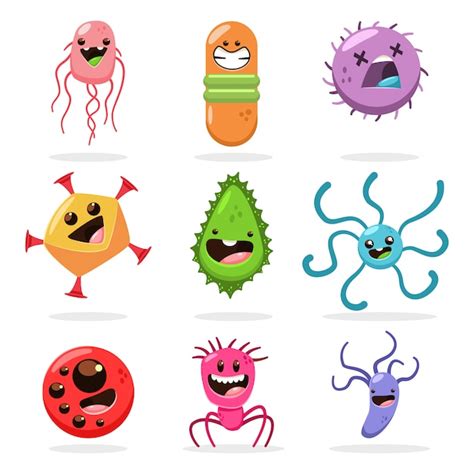 Premium Vector Funny Bacteria Cartoon Character Set Isolated