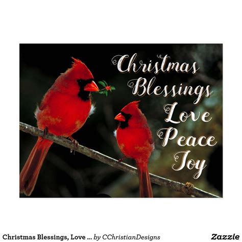 Christmas Blessings Love Peace Joy Cardinals Postcard