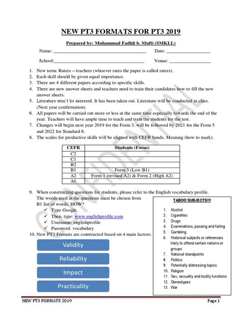 English Form 1 Exam Paper Pt3 Format 2019