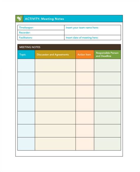 Free note taking template printable familyeducation. 9+ Meeting Note Templates - Free Sample, Example, Format ...