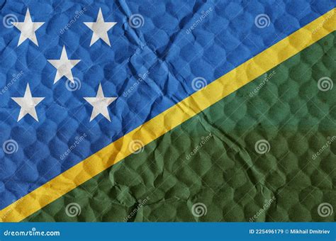Green Yellow Blue Flag With White Stars Of The Solomon Islands O Stock