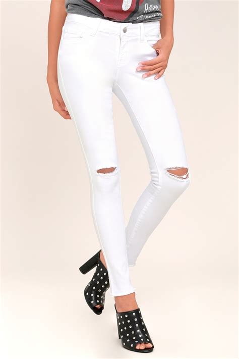 Cute White Jeans Skinny Jeans Ivory Jeans Distressed Jeans 4900