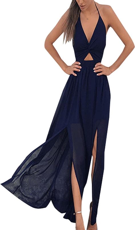 jqlampe sommer lang kleid mit schlitz damen maxikleid strandkleider blusenkleider sexy tief v