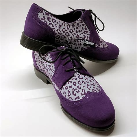 Dark Purple Suede Shoes Brogue Style For Women Leopard Print