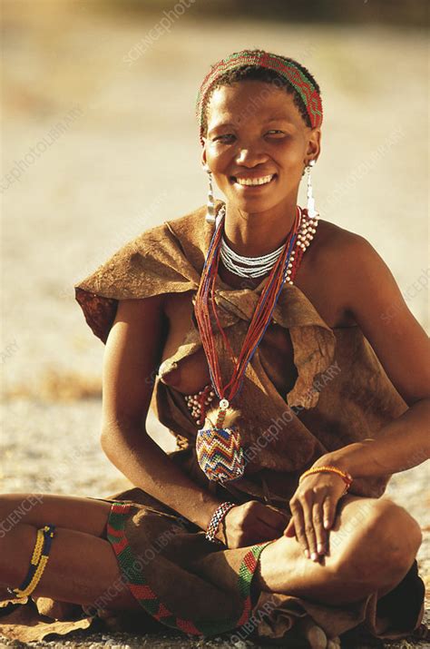Young Bushman Woman In Traditional Dress Botswana Stock Image C0530509 Science Photo Library