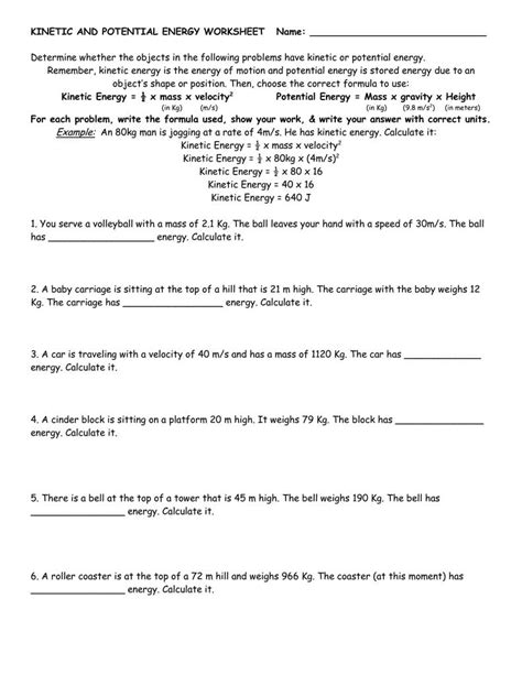 Kinetic And Potential Energy Worksheet Answer Key — Db