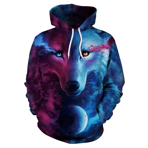 Unisex 3d Galaxy Wolf Pullover Hoodie Sweatshirt Cartoon Print Wolf