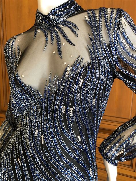 Bob Mackie Outstanding Vintage Sheer Illusion Bugle Beaded Evening