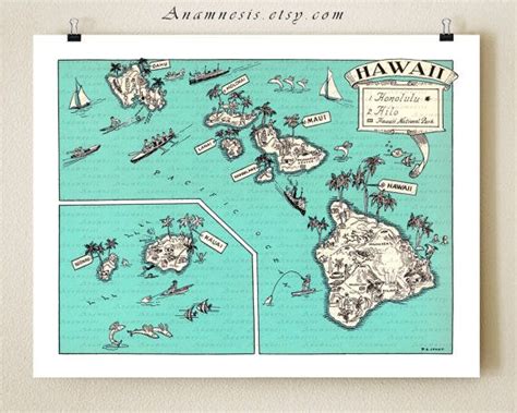 Map Of Hawaii Oahu Hawaii Honolulu Antique Maps Vintage Maps Etsy