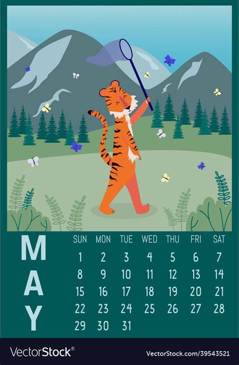 Calendar 2022 With Tiger Royalty Free Vector Image