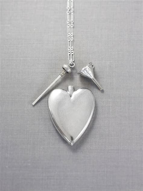 Large Sterling Silver Heart Perfume Bottle Necklace Vintage Chatelaine