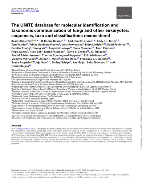 Pdf The Unite Database For Molecular Identification And Taxonomic