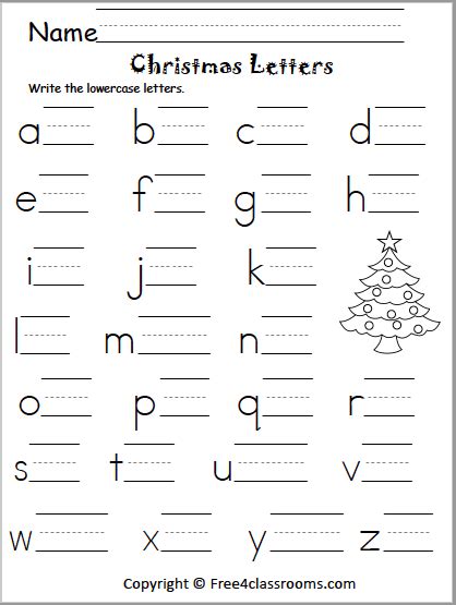 Free Christmas Lowercase Letter Writing Worksheet Free4classrooms