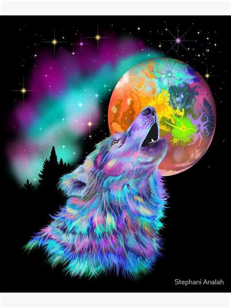Colorful Rainbow Wolf Howling Poster By Starchild777 Redbubble