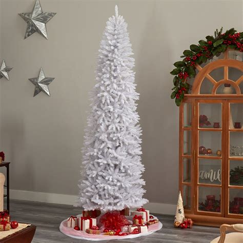 9 Slim White Artificial Christmas Tree With 600 Warm White Led Lights