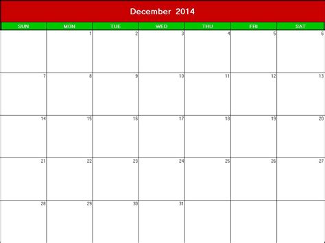 Christmas 2014 Printable Blank Calendar