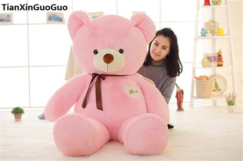 Stuffed Toy Huge 140cm Love Heart Pink Teddy Bear Plush Toy Silk Belt