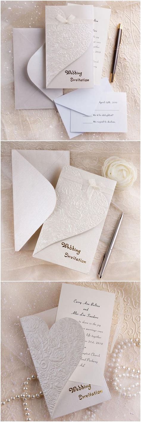 Modern Elegant Folded Embossed Wedding Invitations With Free Rsvp Cards