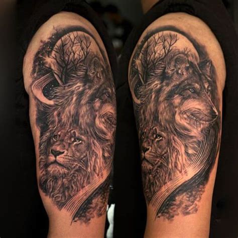 10 Best Lion And Wolf Tattoo Ideas Petpress Wolf Tattoo Sleeve