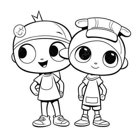 Two Cartoon Characters Standing Next To Each Other Coloring Outline