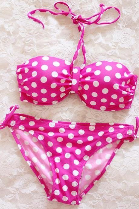 Pink Polka Dot Bikini With Images Polka Dot Bikini Bikinis Red Polka Dot