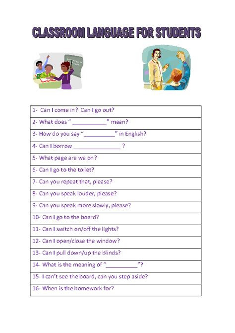 Classroom Language For Students