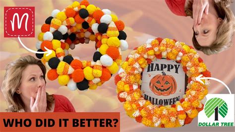Who Did It Better Michaels Vs Dollar Tree Candy Corn Wreath Diy Dupe Youtube