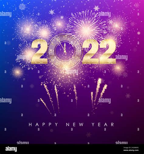 Happy New Year 2022 New Years Banner With Golden Numbers Firework And