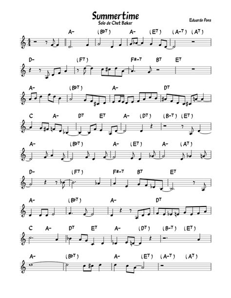 Summertime Sheet Music For Piano Solo