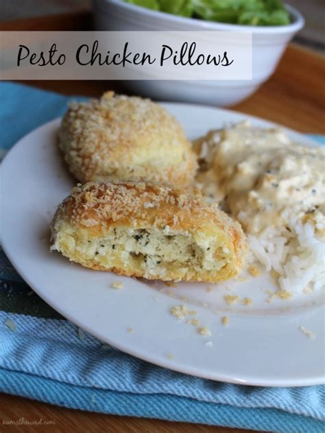 Mix together chicken, cream cheese, green onions, celery, grated cheese, salt, pepper, and garlic powder. Pesto Chicken Pillows - Num's the Word
